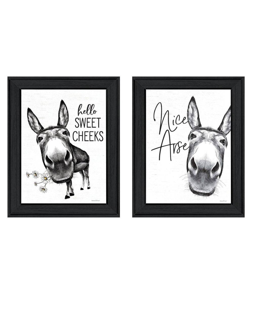 HomeRoots Set of Two Hello Sweet Cheeks! Framed Bathroom Wall Art – Playful Decor for a Chic Touch! 568674