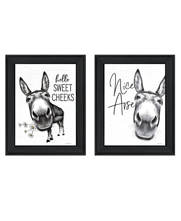 HomeRoots Set of Two Hello Sweet Cheeks! Framed Bathroom Wall Art – Playful Decor for a Chic Touch! 568674