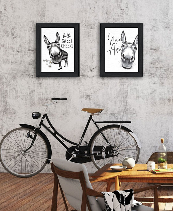 HomeRoots Set of Two Hello Sweet Cheeks! Framed Bathroom Wall Art – Playful Decor for a Chic Touch! 568674