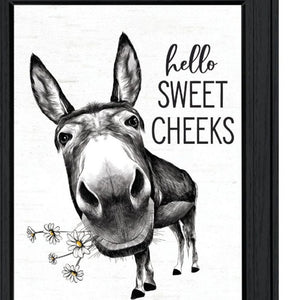 HomeRoots Set of Two Hello Sweet Cheeks! Framed Bathroom Wall Art – Playful Decor for a Chic Touch! 568674