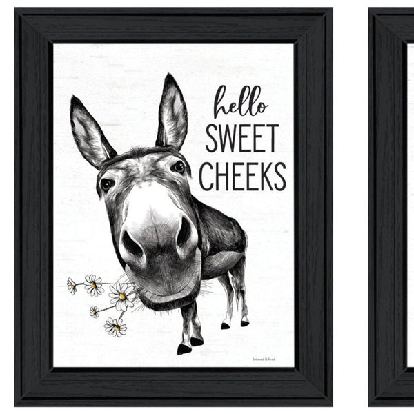 HomeRoots Set of Two Hello Sweet Cheeks! Framed Bathroom Wall Art – Playful Decor for a Chic Touch! 568674