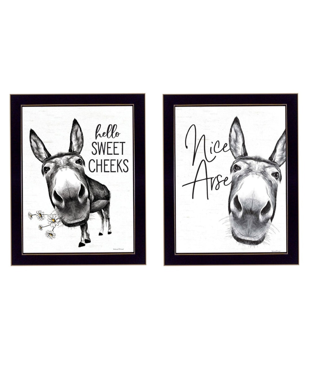 HomeRoots Set of Two Hello Sweet Cheeks! Playful Framed Bathroom Wall Art for a Charming Modern Touch 568675