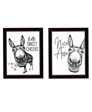 HomeRoots Set of Two Hello Sweet Cheeks! Playful Framed Bathroom Wall Art for a Charming Modern Touch 568675