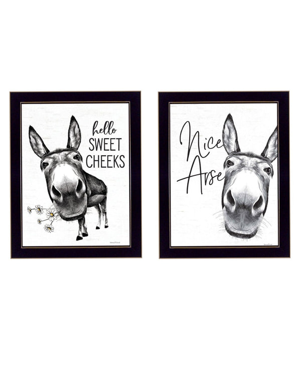HomeRoots Set of Two Hello Sweet Cheeks! Playful Framed Bathroom Wall Art for a Charming Modern Touch 568675
