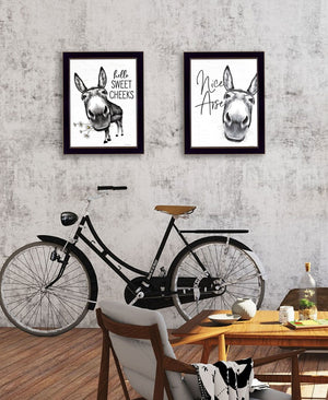 HomeRoots Set of Two Hello Sweet Cheeks! Playful Framed Bathroom Wall Art for a Charming Modern Touch 568675