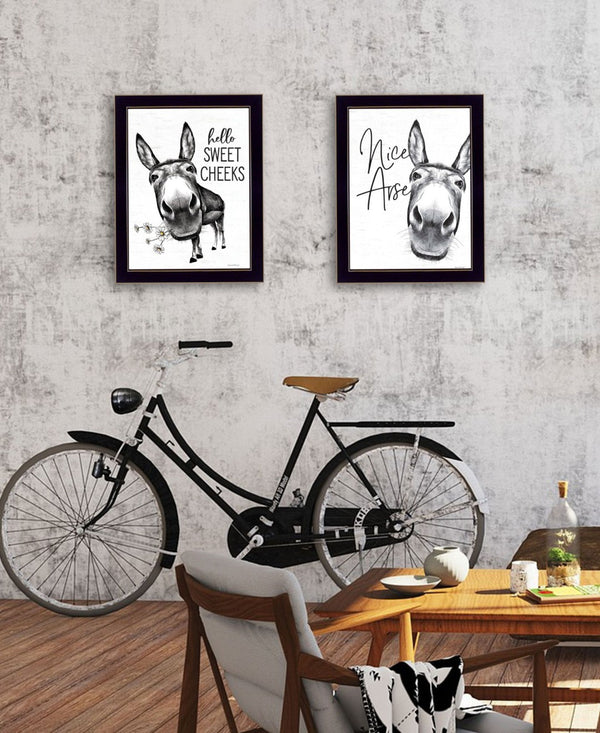 HomeRoots Set of Two Hello Sweet Cheeks! Playful Framed Bathroom Wall Art for a Charming Modern Touch 568675