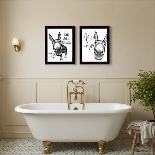 HomeRoots Set of Two Hello Sweet Cheeks! Playful Framed Bathroom Wall Art for a Charming Modern Touch 568675