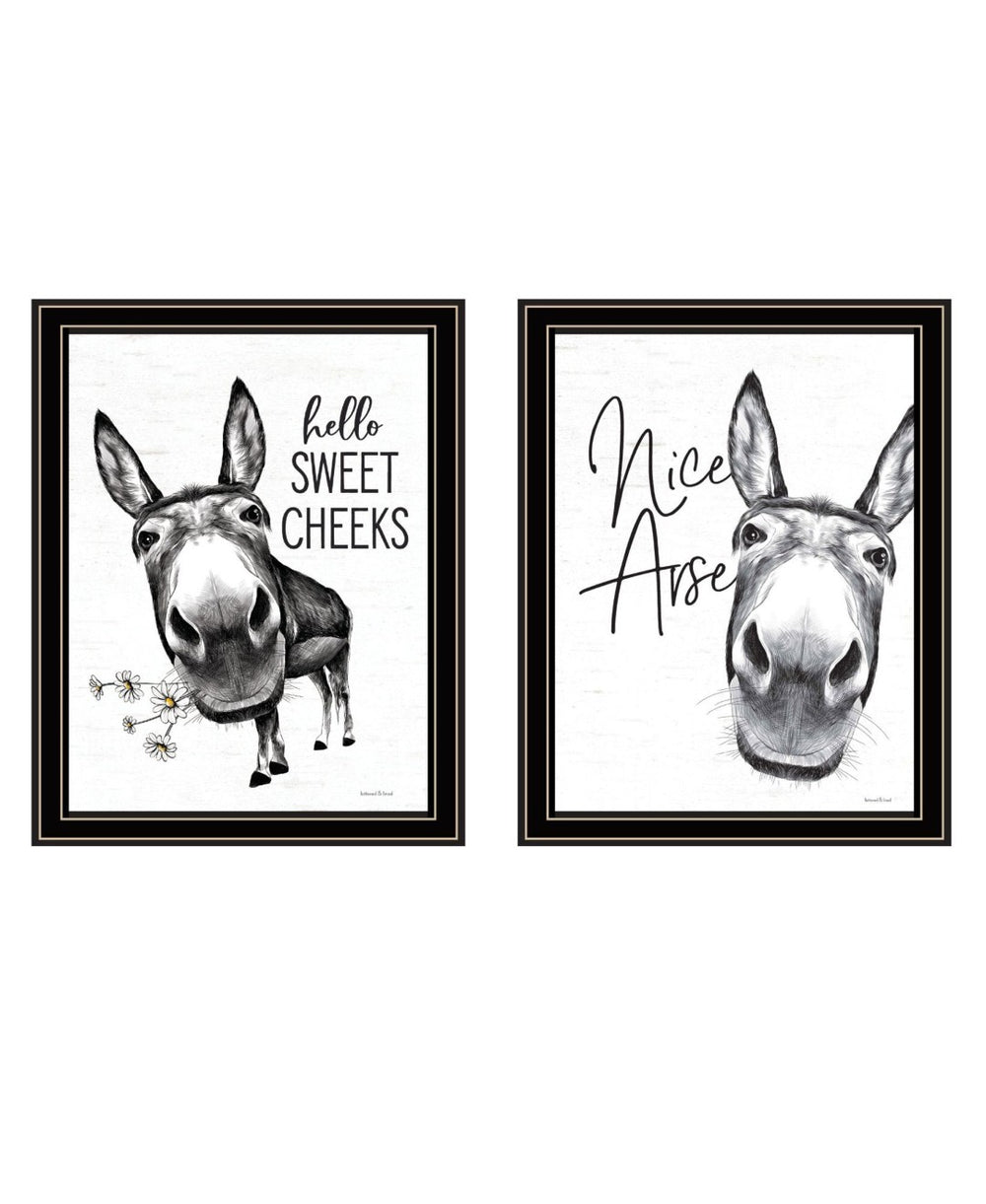 HomeRoots Set of Two Hello Sweet Cheeks! Stylish Black Framed Bathroom Art for a Playful Touch of Charm 568676