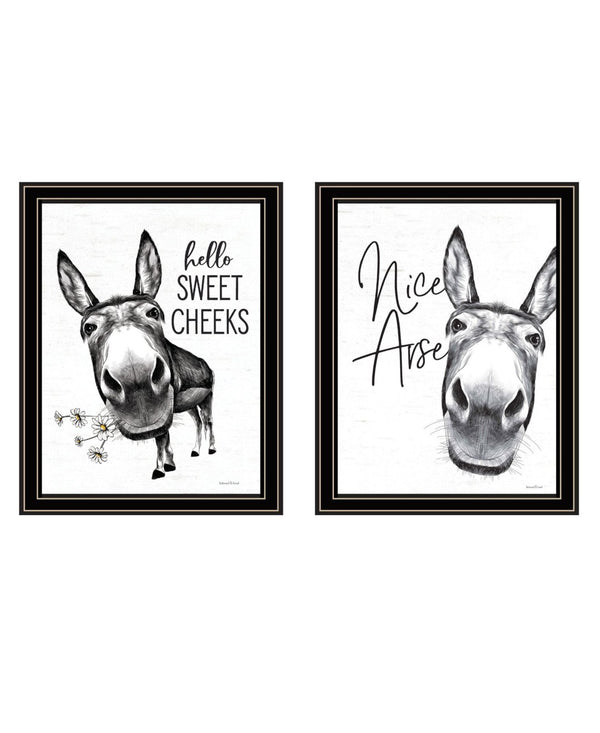 HomeRoots Set of Two Hello Sweet Cheeks! Stylish Black Framed Bathroom Art for a Playful Touch of Charm 568676