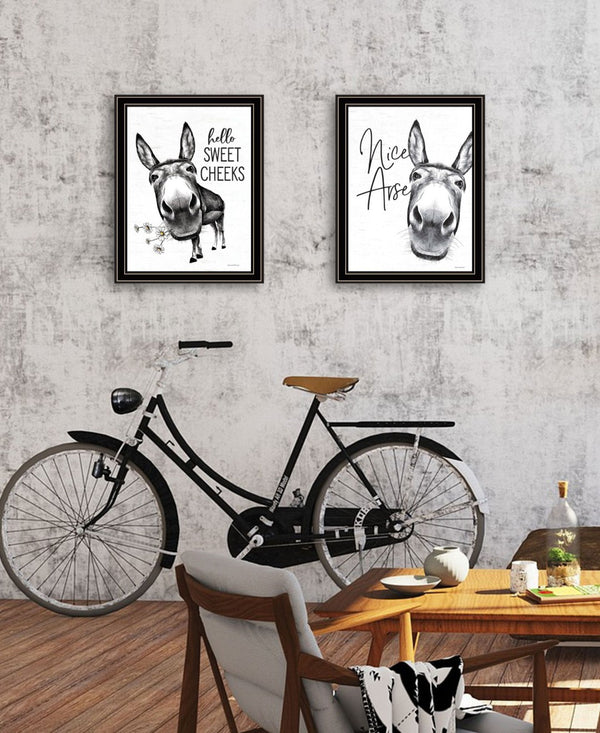 HomeRoots Set of Two Hello Sweet Cheeks! Stylish Black Framed Bathroom Art for a Playful Touch of Charm 568676