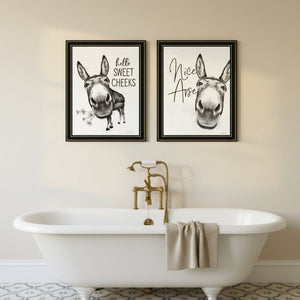 HomeRoots Set of Two Hello Sweet Cheeks! Stylish Black Framed Bathroom Art for a Playful Touch of Charm 568676