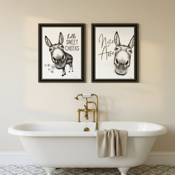 HomeRoots Set of Two Hello Sweet Cheeks! Stylish Black Framed Bathroom Art for a Playful Touch of Charm 568676