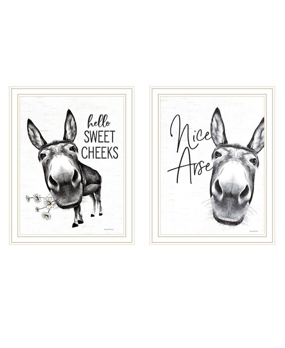 HomeRoots Set of Two Stylish Black Framed Bathroom Prints - Chic Hello Sweet Cheeks! Wall Art Decor 568677