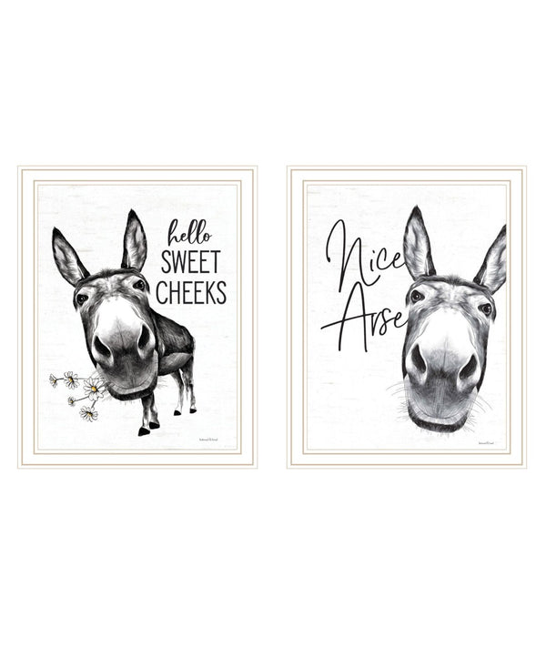 HomeRoots Set of Two Stylish Black Framed Bathroom Prints - Chic Hello Sweet Cheeks! Wall Art Decor 568677