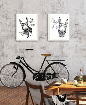 HomeRoots Set of Two Stylish Black Framed Bathroom Prints - Chic Hello Sweet Cheeks! Wall Art Decor 568677