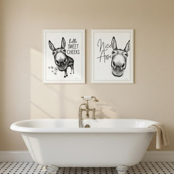HomeRoots Set of Two Stylish Black Framed Bathroom Prints - Chic Hello Sweet Cheeks! Wall Art Decor 568677