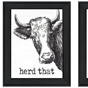 HomeRoots Set of Two HERD THAT! Black Framed Bathroom Prints - Modern Wall Art for Contemporary Spaces 568678