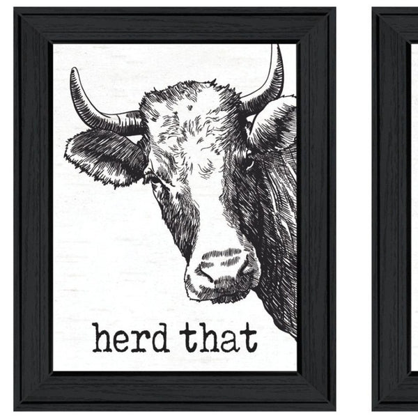 HomeRoots Set of Two HERD THAT! Black Framed Bathroom Prints - Modern Wall Art for Contemporary Spaces 568678