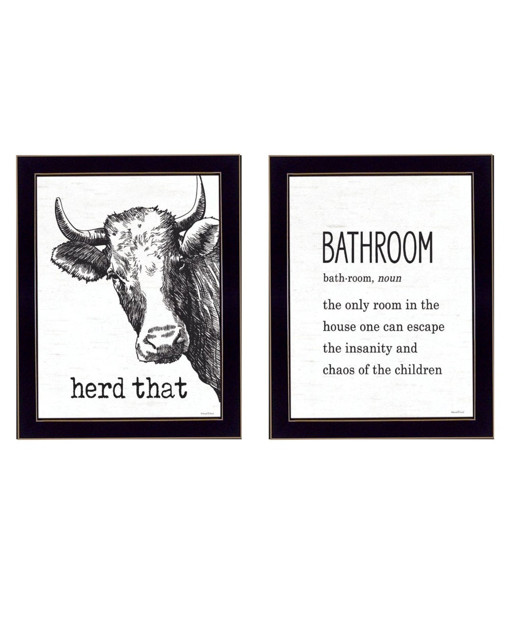 HomeRoots Set Of Two HERD THAT! Contemporary Black Framed Bathroom Wall Art for Stylish Home Decor Upgrade 568679