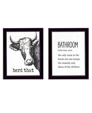 HomeRoots Set Of Two HERD THAT! Contemporary Black Framed Bathroom Wall Art for Stylish Home Decor Upgrade 568679