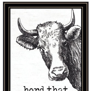 HomeRoots Set of Two HERD THAT! Chic Black Framed Bathroom Wall Art – Stylish Prints for Modern Decor 568680