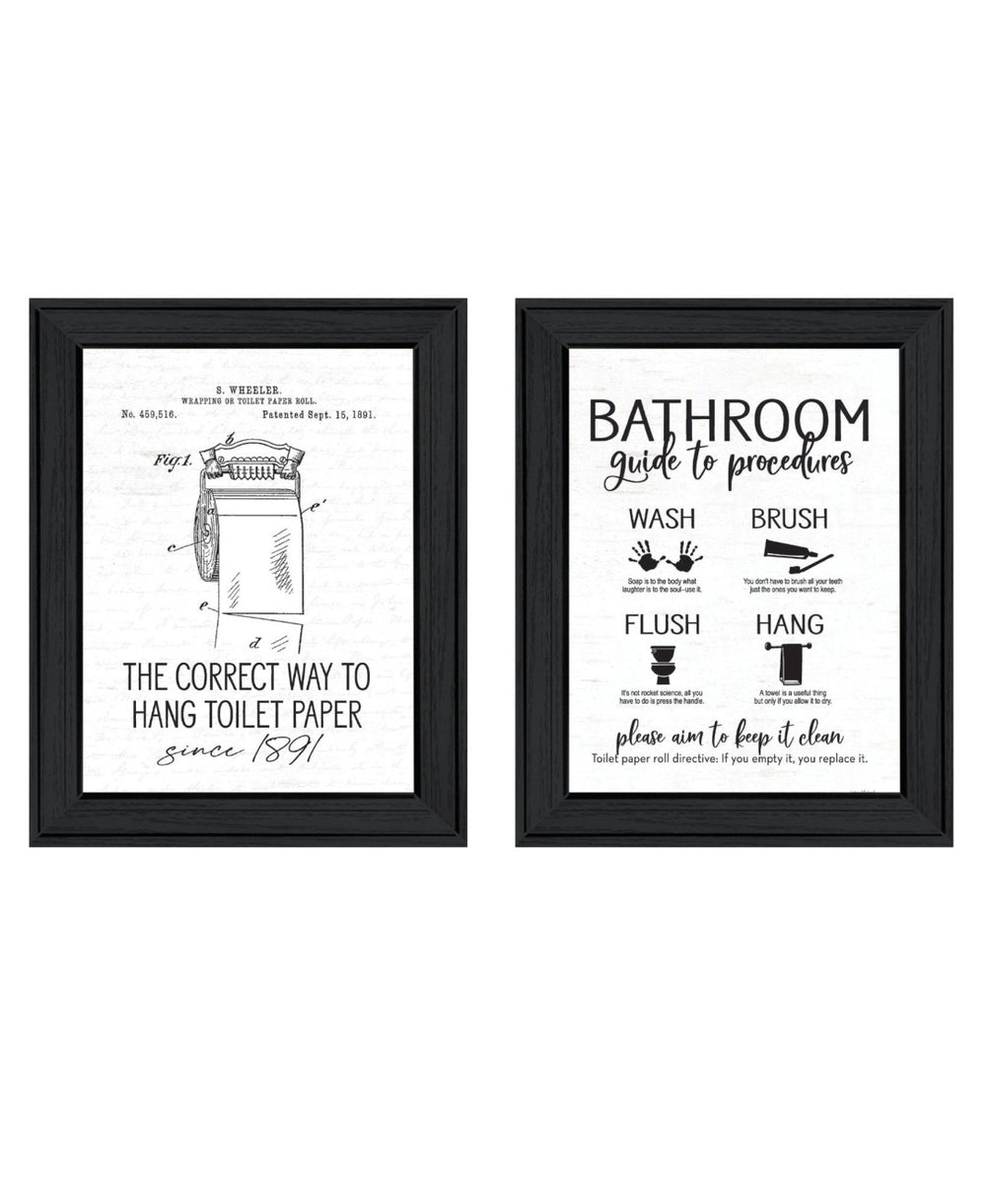 HomeRoots Set of Two Stylish Framed Bathroom Wall Art – Contemporary Guide to Procedures Prints for Decor 568682