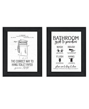 HomeRoots Set of Two Stylish Framed Bathroom Wall Art – Contemporary Guide to Procedures Prints for Decor 568682