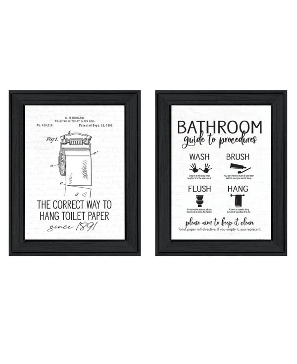 HomeRoots Set of Two Stylish Framed Bathroom Wall Art – Contemporary Guide to Procedures Prints for Decor 568682