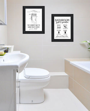 HomeRoots Set of Two Stylish Framed Bathroom Wall Art – Contemporary Guide to Procedures Prints for Decor 568682