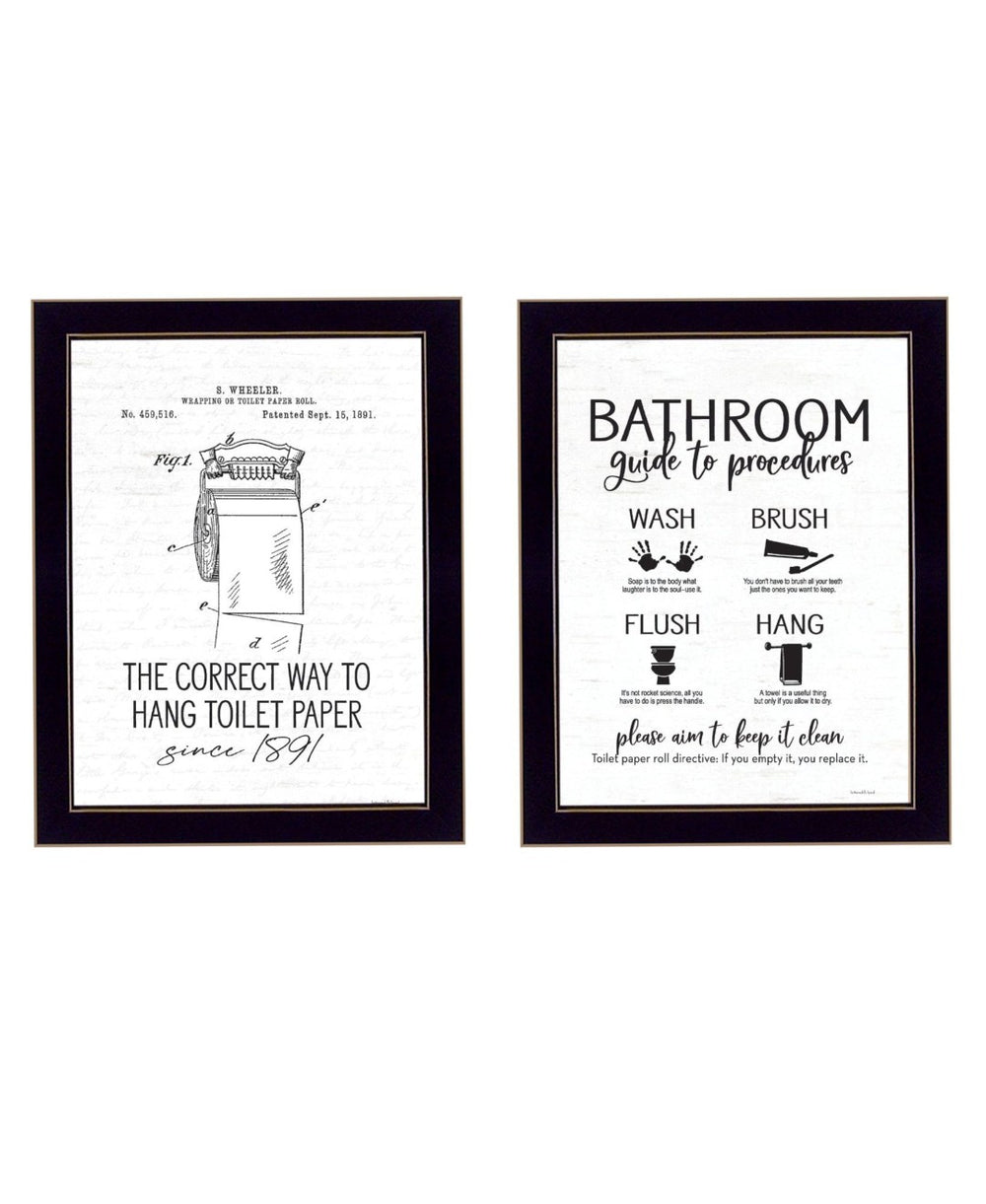 HomeRoots Set of Two Stylish Framed Bathroom Wall Art Prints - Modern Black Frames for Colorful Decor 568683