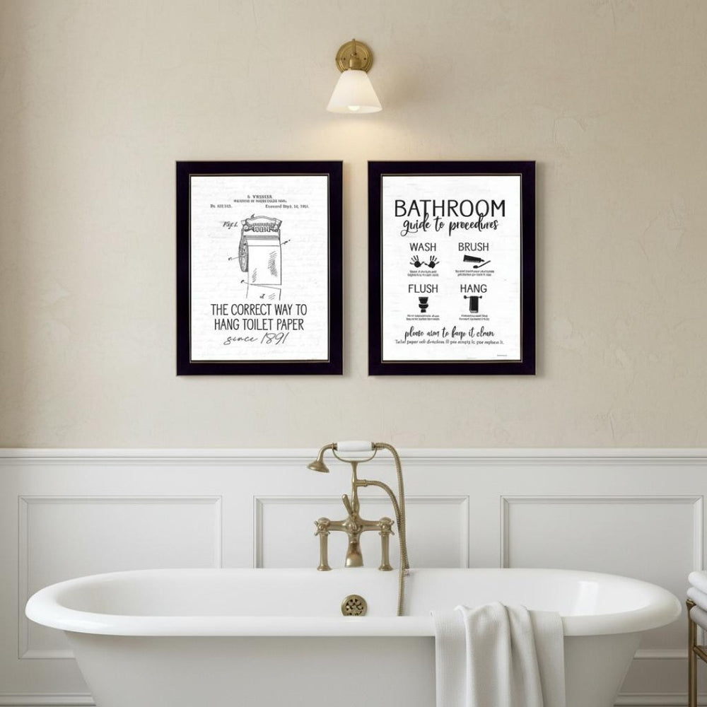 HomeRoots Set of Two Stylish Framed Bathroom Wall Art Prints - Modern Black Frames for Colorful Decor 568683