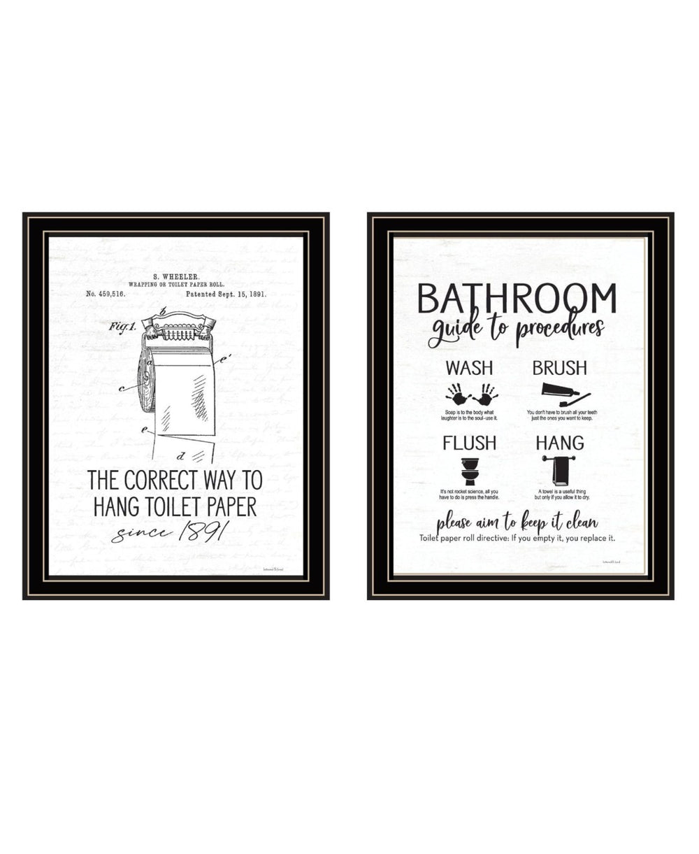 HomeRoots Set of Two Framed Bathroom Art Prints - Contemporary Black Wall Decor for Stylish Spaces 568684