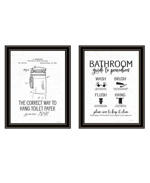 HomeRoots Set of Two Framed Bathroom Art Prints - Contemporary Black Wall Decor for Stylish Spaces 568684