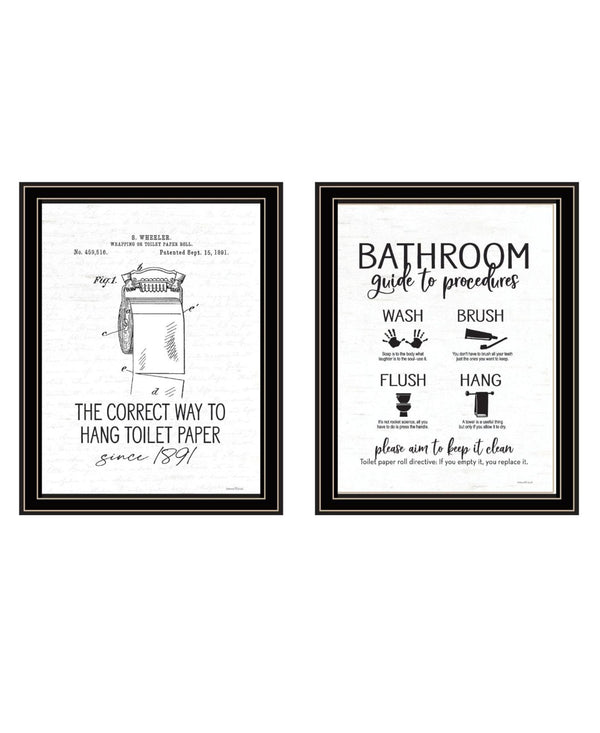 HomeRoots Set of Two Framed Bathroom Art Prints - Contemporary Black Wall Decor for Stylish Spaces 568684