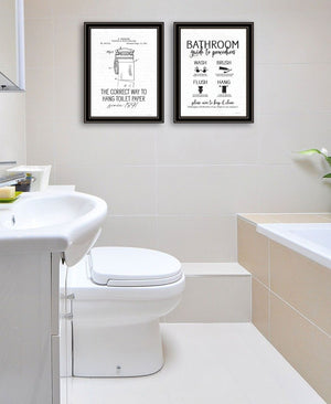 HomeRoots Set of Two Framed Bathroom Art Prints - Contemporary Black Wall Decor for Stylish Spaces 568684
