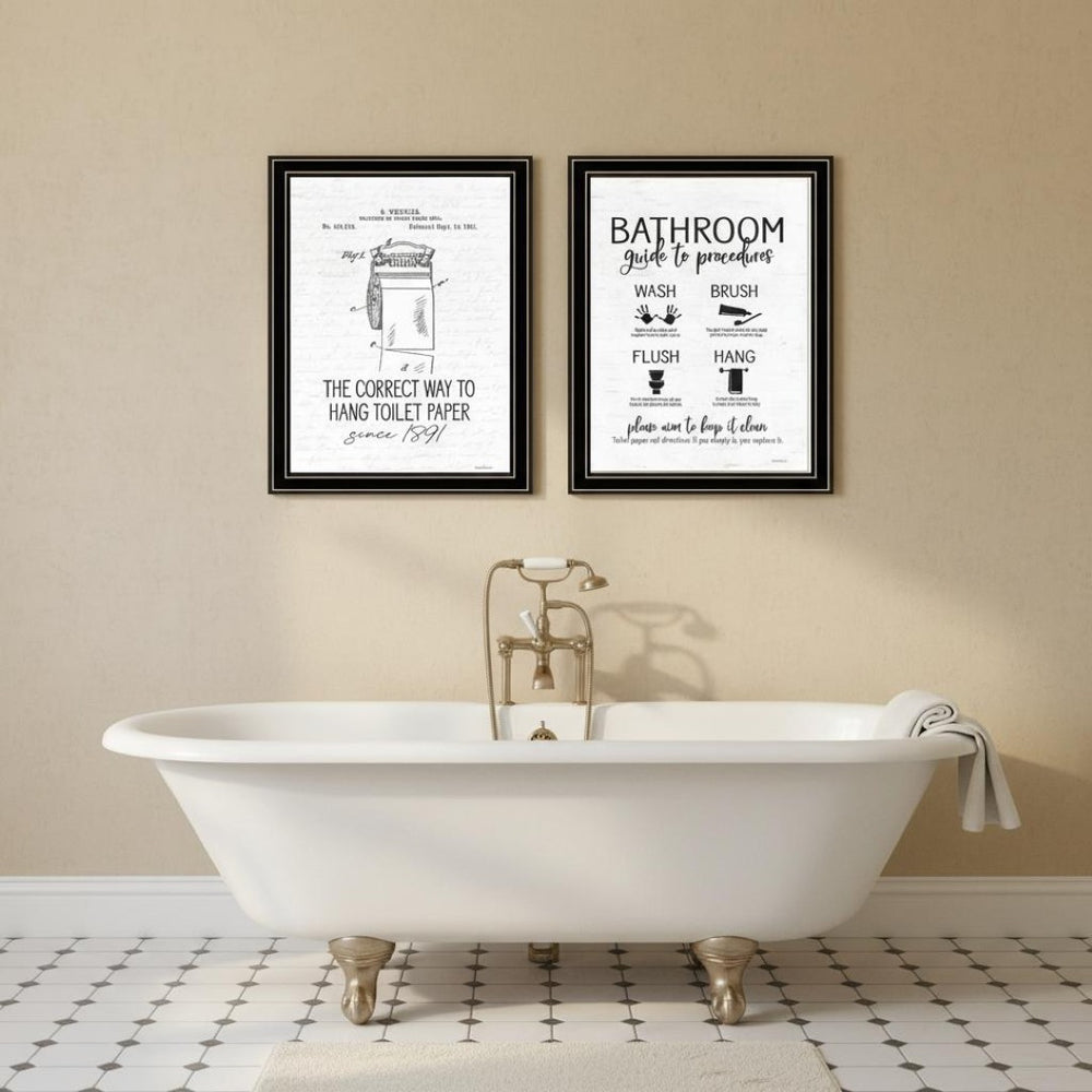 HomeRoots Set of Two Framed Bathroom Art Prints - Contemporary Black Wall Decor for Stylish Spaces 568684