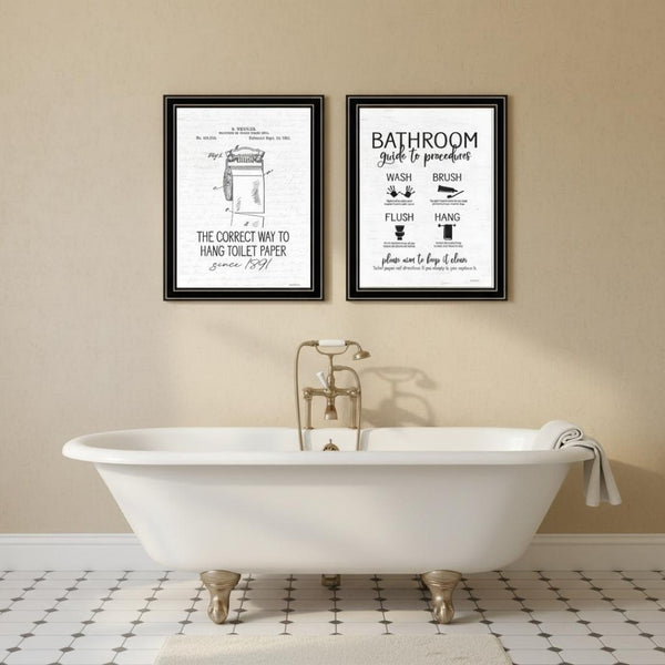 HomeRoots Set of Two Framed Bathroom Art Prints - Contemporary Black Wall Decor for Stylish Spaces 568684