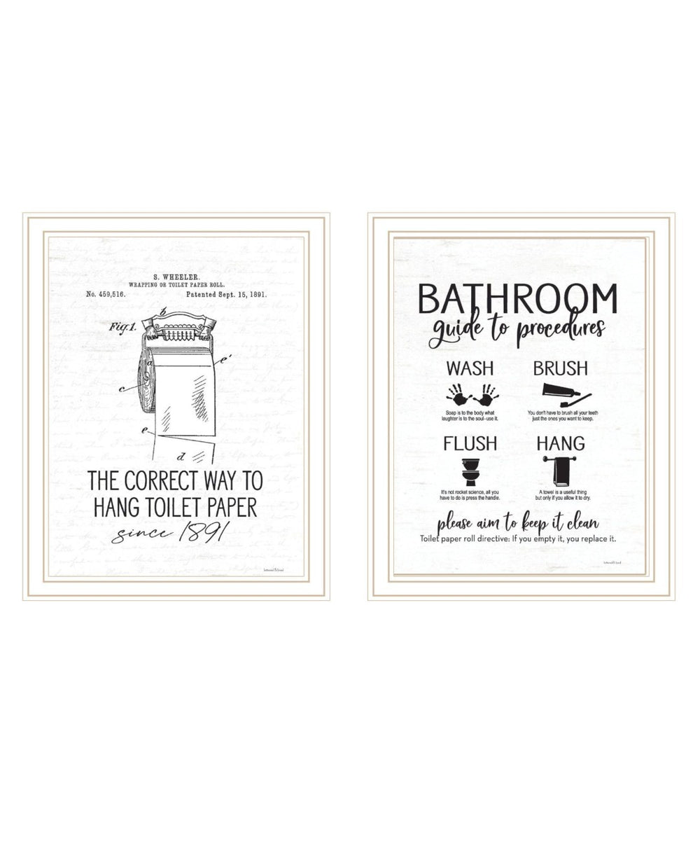HomeRoots Set of Two Modern Framed Bathroom Wall Art Prints - Whimsical Acrylic Decor for Stylish Spaces 568685
