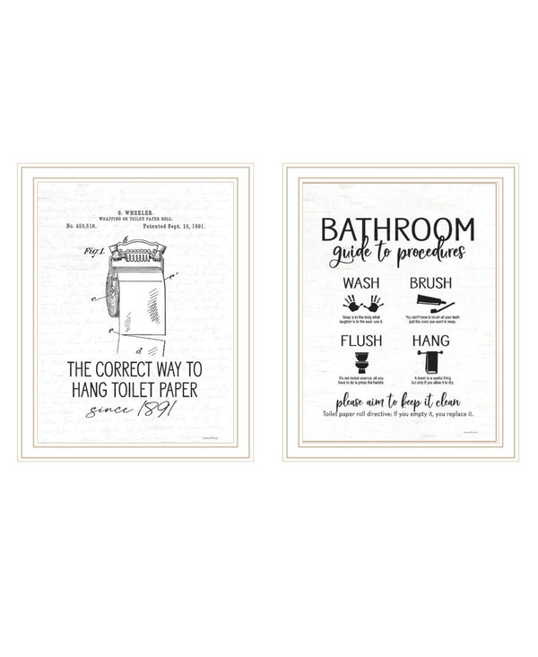 HomeRoots Set of Two Modern Framed Bathroom Wall Art Prints - Whimsical Acrylic Decor for Stylish Spaces 568685
