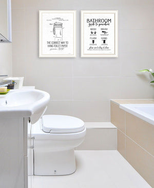 HomeRoots Set of Two Modern Framed Bathroom Wall Art Prints - Whimsical Acrylic Decor for Stylish Spaces 568685