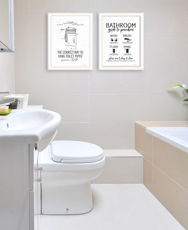 HomeRoots Set of Two Modern Framed Bathroom Wall Art Prints - Whimsical Acrylic Decor for Stylish Spaces 568685