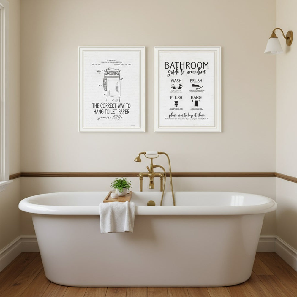 HomeRoots Set of Two Modern Framed Bathroom Wall Art Prints - Whimsical Acrylic Decor for Stylish Spaces 568685