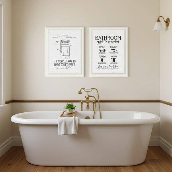 HomeRoots Set of Two Modern Framed Bathroom Wall Art Prints - Whimsical Acrylic Decor for Stylish Spaces 568685
