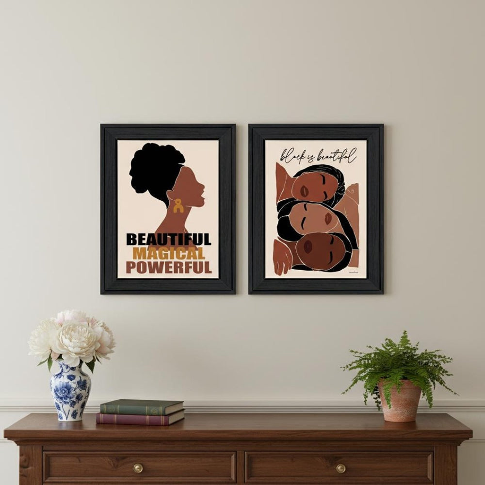 HomeRoots Set of Two Stunning Black is Beautiful Framed Art Prints – Modern Wall Decor for Home & Office Spaces 568686