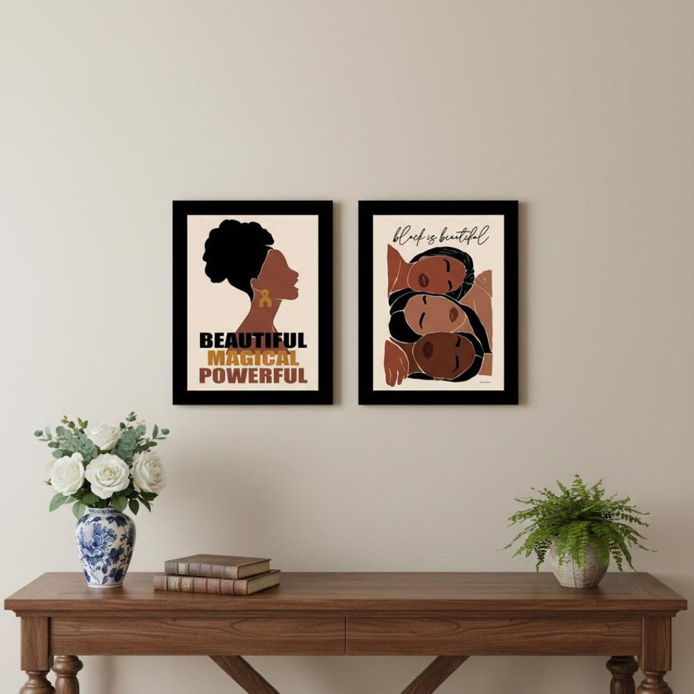 HomeRoots Set of Two Black Framed Wall Art Prints - Modern Acrylic Style Decor for Living Room & Office 568687