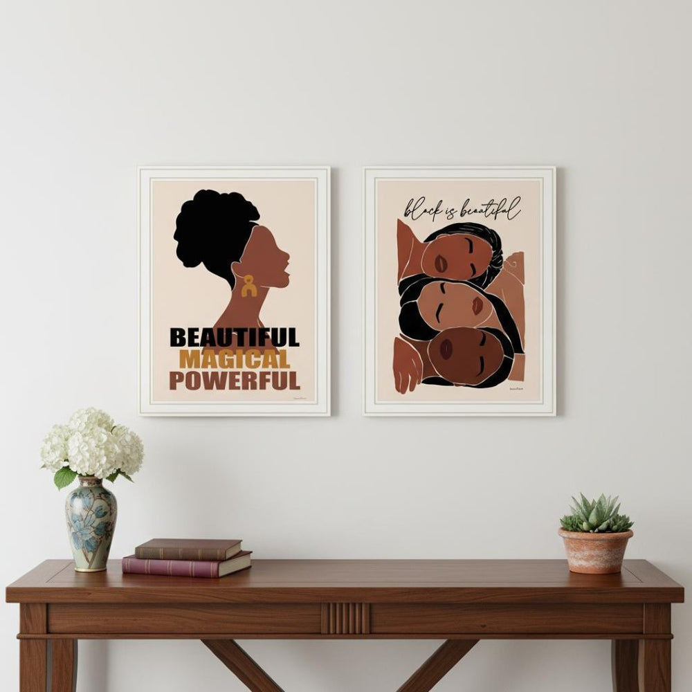 HomeRoots Set of Two Black is Beautiful Framed Wall Art Prints – Modern Typography for Stylish Home Décor 568689