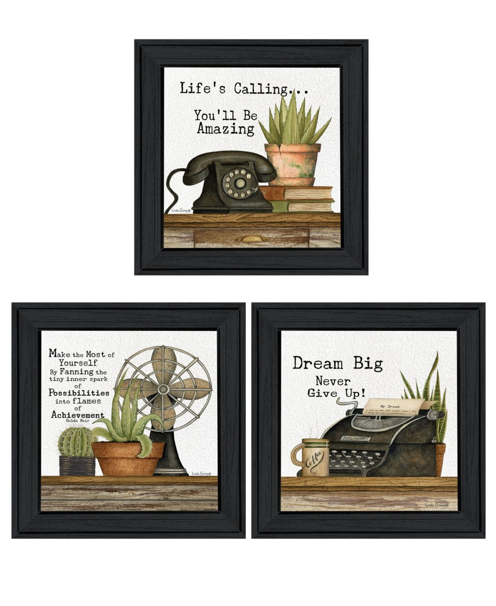 HomeRoots Set of Three Contemporary Black Framed Wall Art Prints - Vibrant Acrylic Designs for Any Space 568690