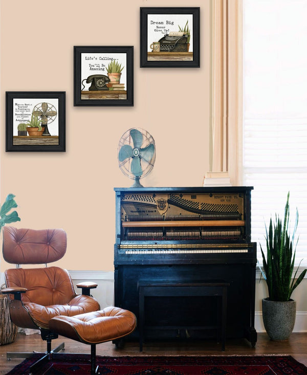 HomeRoots Set of Three Contemporary Black Framed Wall Art Prints - Vibrant Acrylic Designs for Any Space 568690