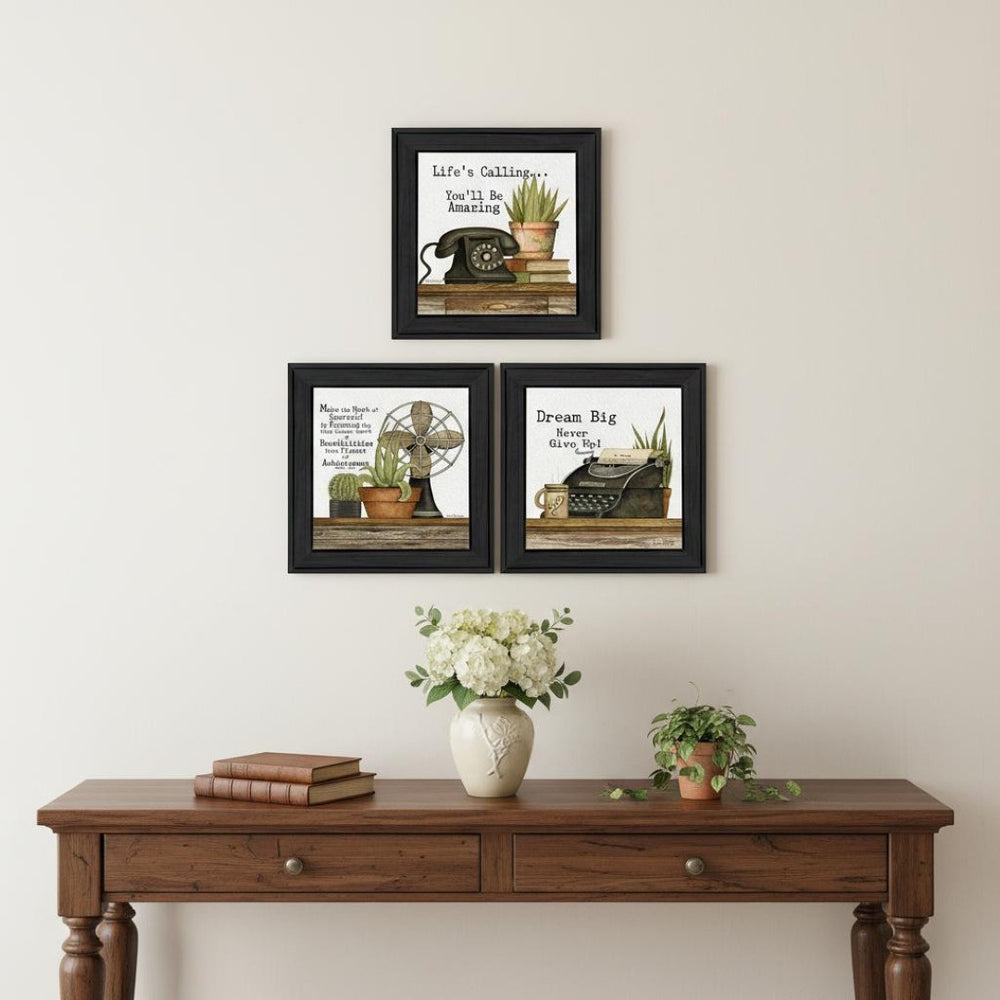 HomeRoots Set of Three Contemporary Black Framed Wall Art Prints - Vibrant Acrylic Designs for Any Space 568690