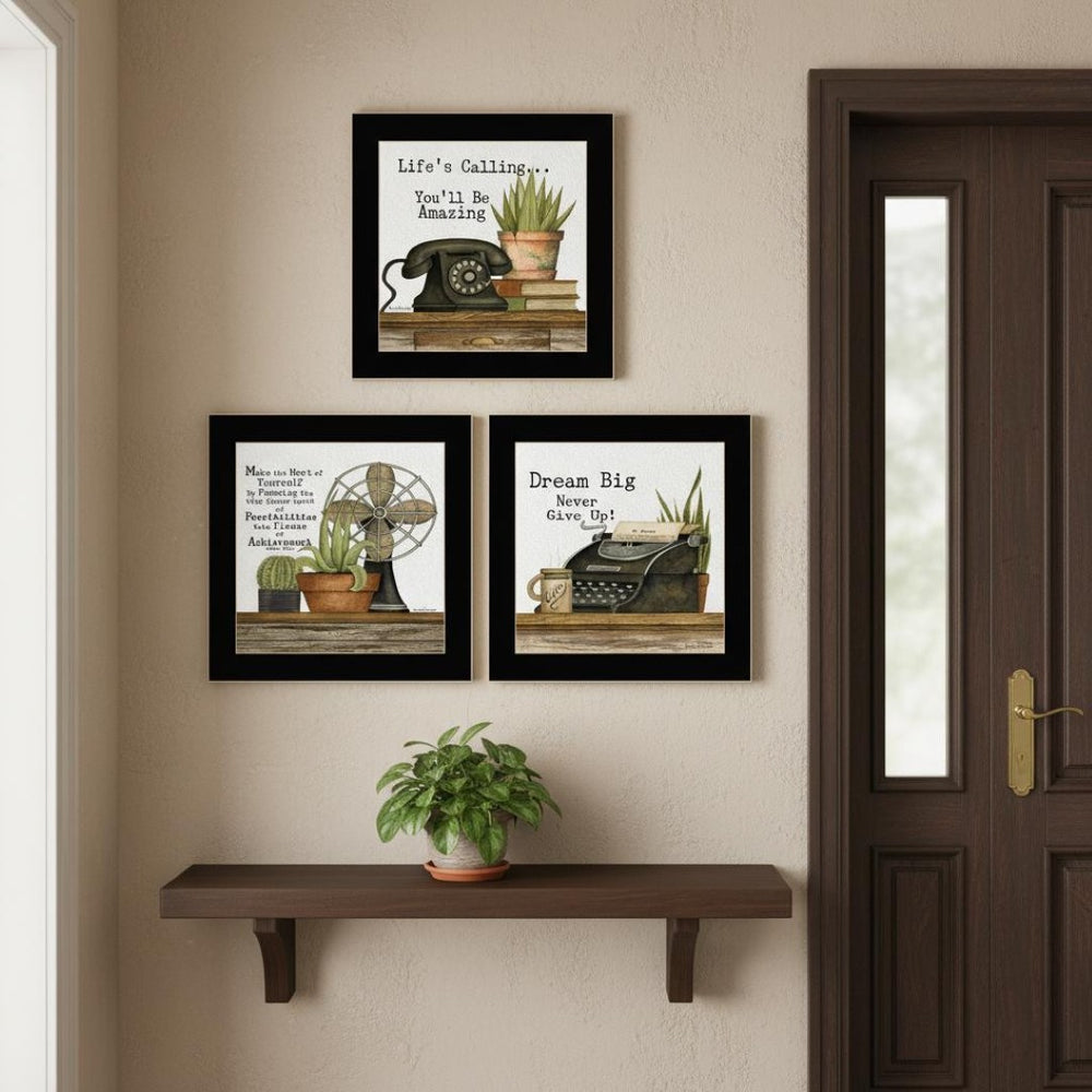 HomeRoots Set of Three Modern Black Framed Wall Art - Vibrant Acrylic Prints for Stylish Home Decor 568691